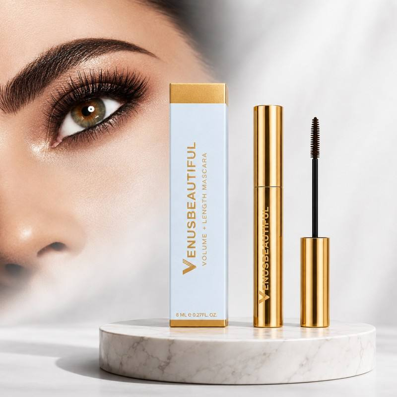 Venus beautiful mascara tube, brush, and outer box